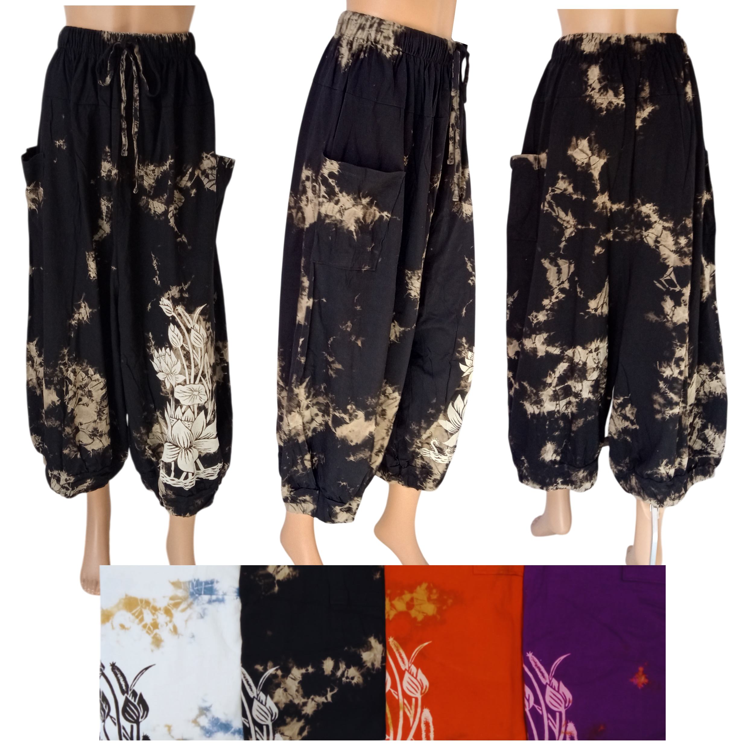 BB-687 Tie-Dye Pant with Floral Print & Cargo Pocket